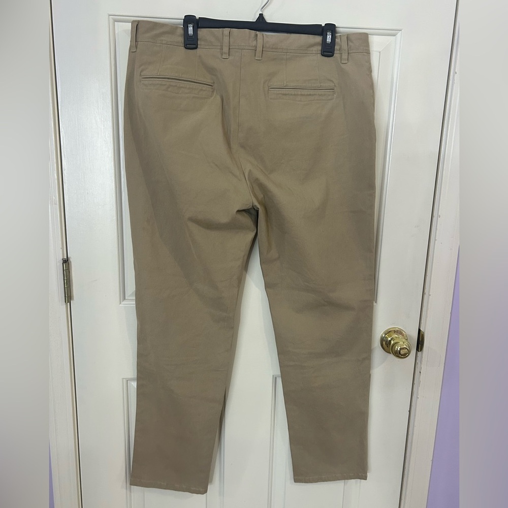 Mott and Bow Pants Mens 36x30 Twill Chino Cotton Flat Front Charles Khaki - Picture 2 of 8